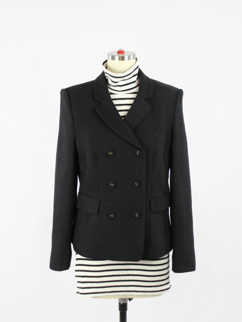 JOSEPH Black Virgin Wool Slim Fit Double Breasted Blazer, Size 40/S
